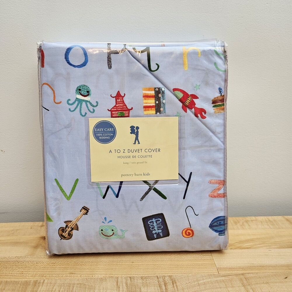NEW Pottery Barn Kids Alphabet Soup KING Duvet Cover ABC Printed Bedding COTTON